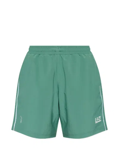 Ea7 Logo Stripe Trim Shorts In Green