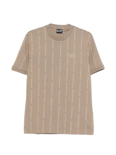 Ea7 Logo-striped T-shirt In Brown