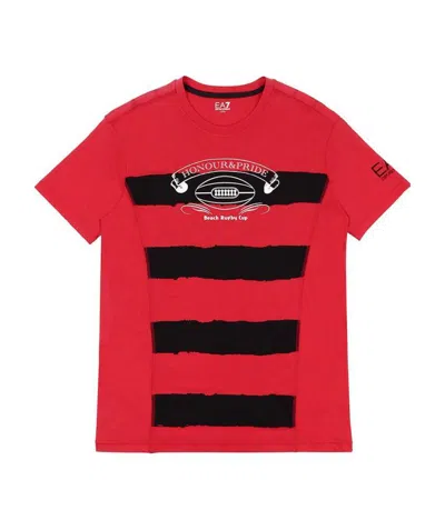 Ea7 Logo Striped T-shirt In Red