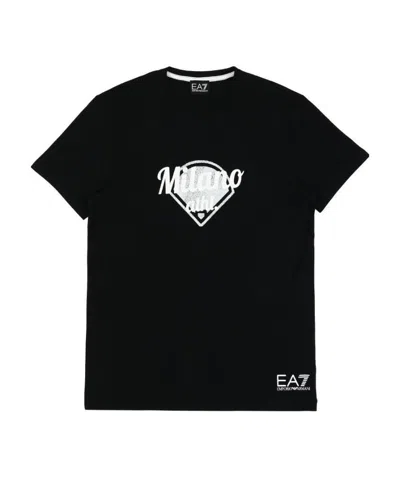 Ea7 Logo T-shirt With Round Neck In Black