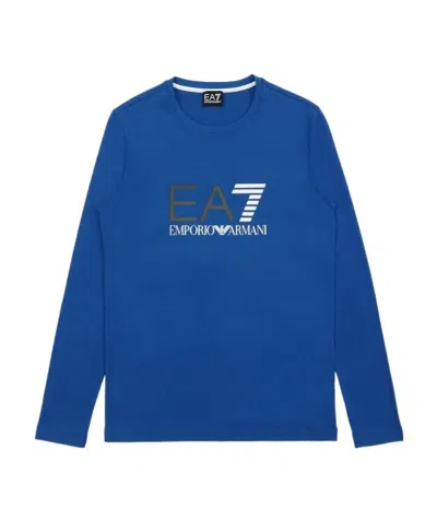 Ea7 Logo T-shirt With Round Neck In Blue