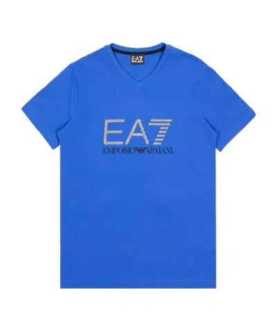 Ea7 Logo T-shirt With Round Neck In Blue