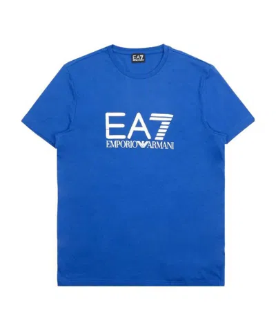 Ea7 Logo T-shirt With Round Neck In Blue