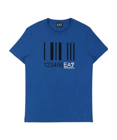 Ea7 Logo T-shirt With Round Neck In Blue