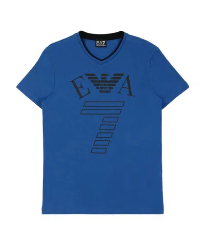 Ea7 Logo T-shirt With Round Neck In Blue