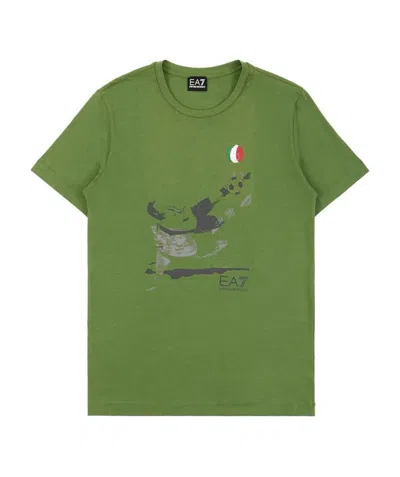 Ea7 Logo T-shirt With Round Neck In Green