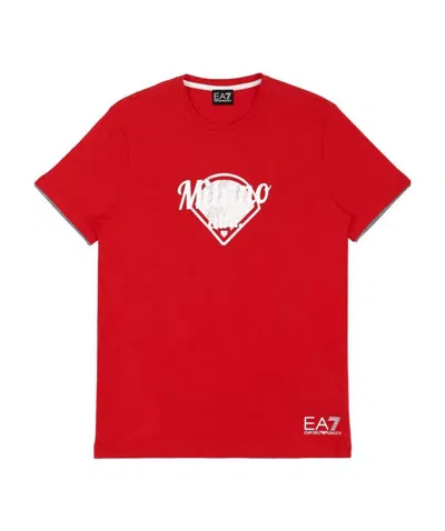 Ea7 Logo T-shirt With Round Neck In Red