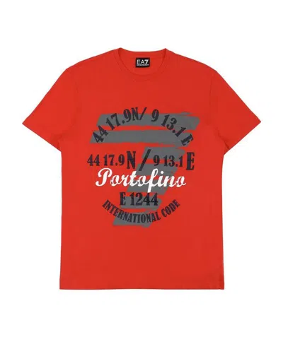 Ea7 Logo T-shirt With Round Neck In Red