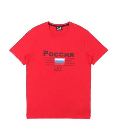 Ea7 Logo T-shirt With Round Neck In Red