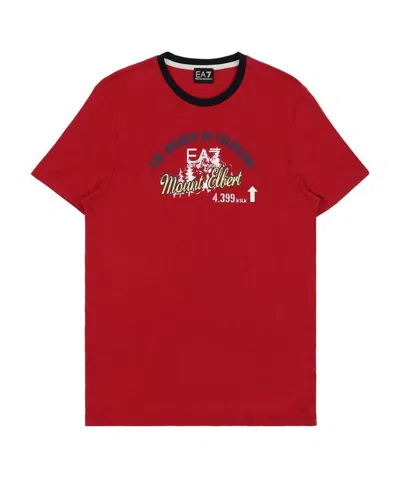 Ea7 Logo T-shirt With Round Neck In Red