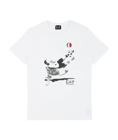 Ea7 Logo T-shirt With Round Neck In White