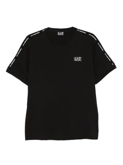 Ea7 Logo-tape Cotton T-shirt In Black
