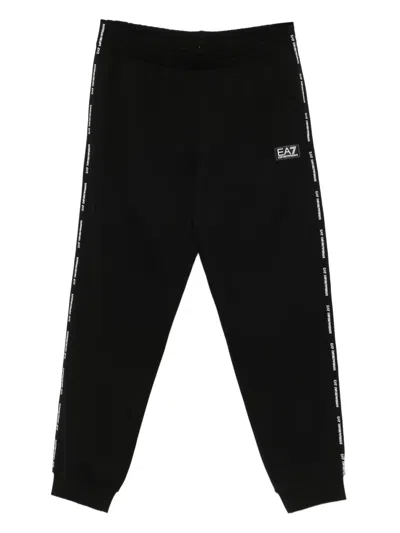 Ea7 Logo-tape Cotton Track Pants In Black