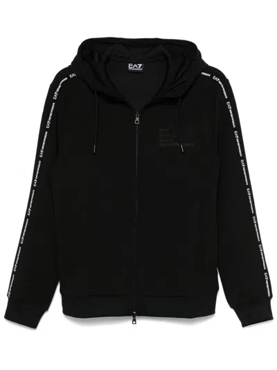 Ea7 Logo-tape Detail Hoodie In Black