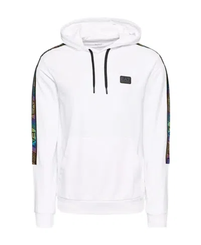Ea7 Logo-tape Drawstring Hoodie In White