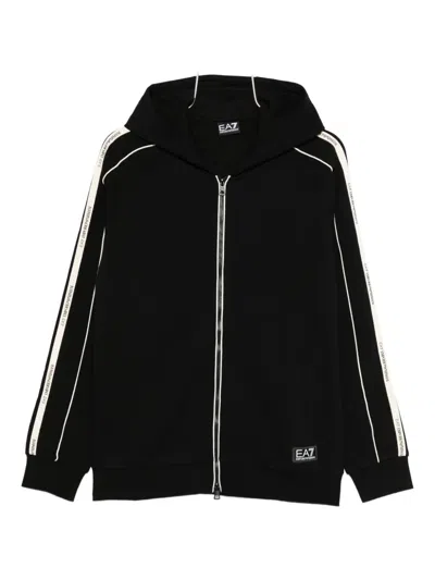 Ea7 Hoodie With Logo Stripe In Black