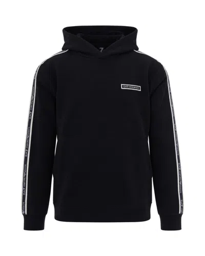Ea7 Logo Tape Hoodie Sweatshirt In Black