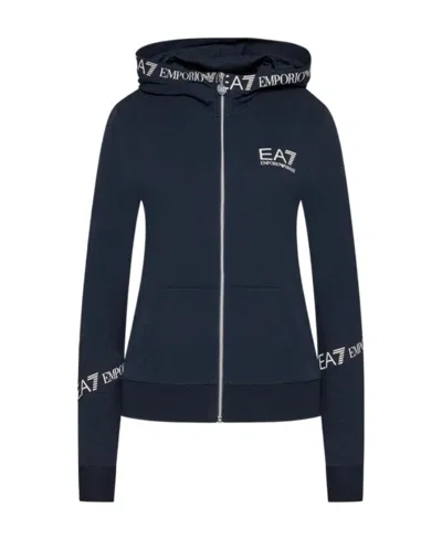 Ea7 Logo-trim Zip Hoodie In Black