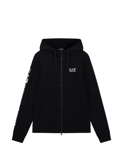 Ea7 Logo Zip-hooded Sweatshirt In Black