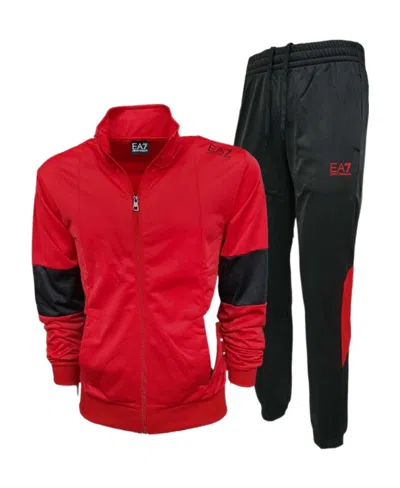 Ea7 Logo Zipper Sports Suit In Red