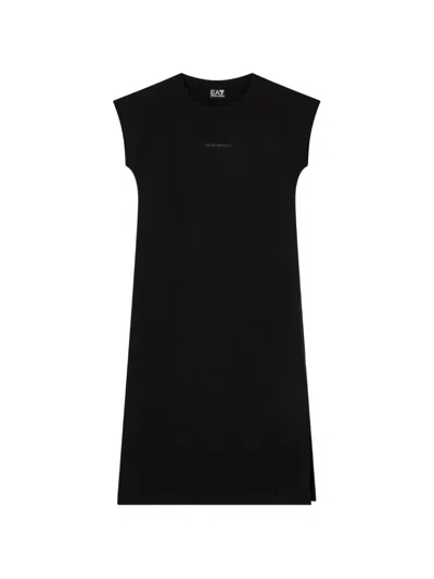 Ea7 Logo-appliqué Side-slit Dress In Black
