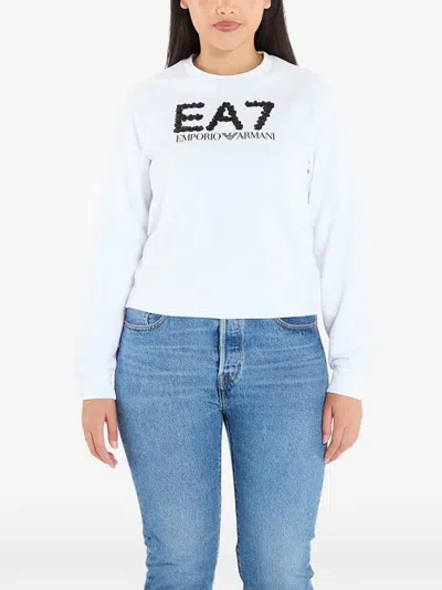 Ea7 Logo-embellished Sweatshirt In White
