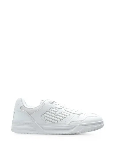 Ea7 Logo-embossed Leather Sneakers In White