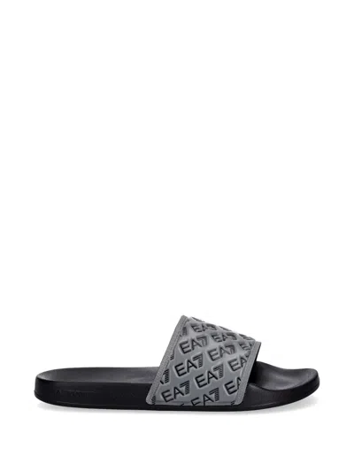 Ea7 Logo-embossed Slides In Gray
