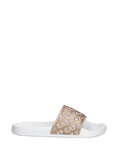 Ea7 Logo-embossed Slides In Neutral