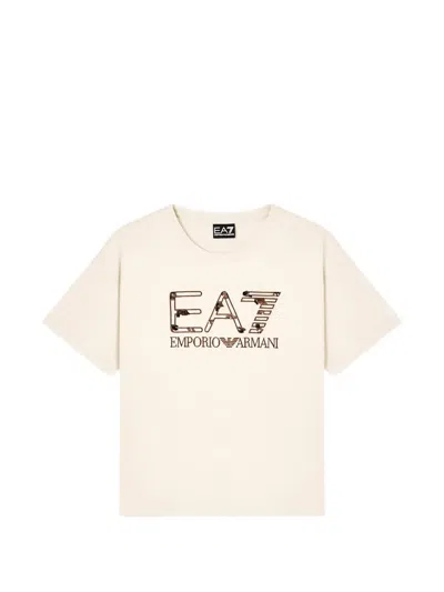 Ea7 Logo-embroidered Cotton T-shirt In Neutral