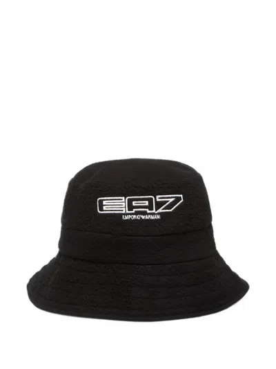 Ea7 Logo-embroidered Fleece Bucket Hat In Black