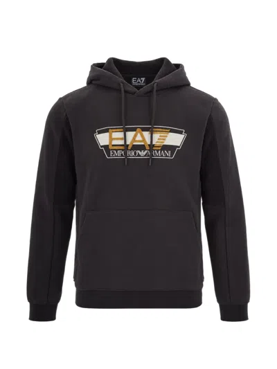 Ea7 Logo-embroidered Hoodie In Black