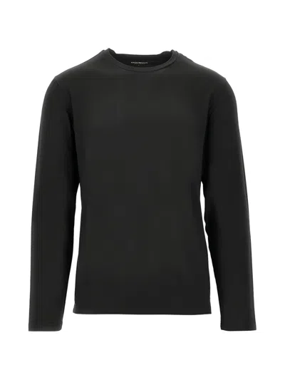 Ea7 Logo-embroidered Long-sleeve T-shirt In Black