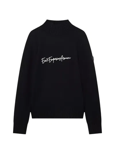 Ea7 Logo-embroidered Mock-neck Sweater In Black