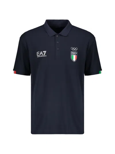 Ea7 Logo-embroidered Short-sleeve Polo Shirt In Blue