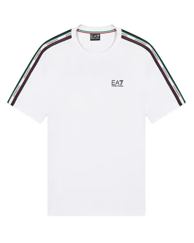 Ea7 Logo-embroidered Tricolour Tape T-shirt In White