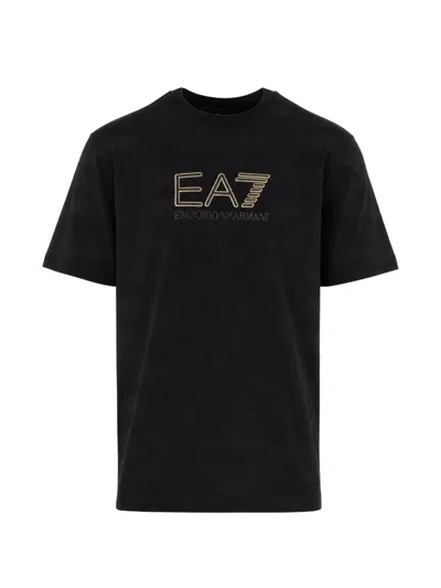Ea7 Logo-embroidered T-shirt In Black