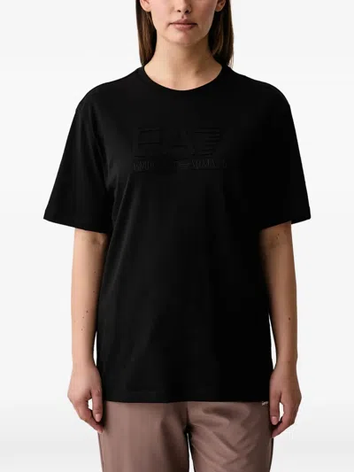 Ea7 Logo-embroidered T-shirt In Black