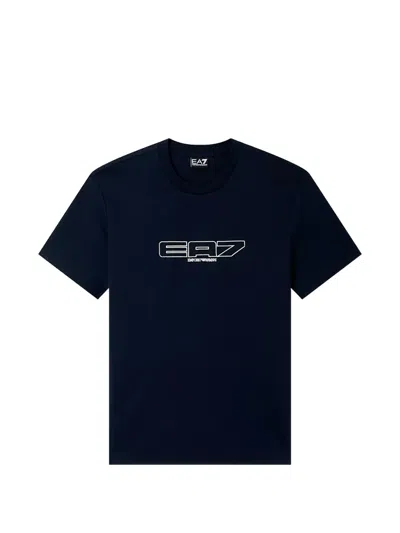 Ea7 Logo-embroidered T-shirt In Blue