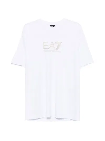 Ea7 Logo-embroidered T-shirt In White