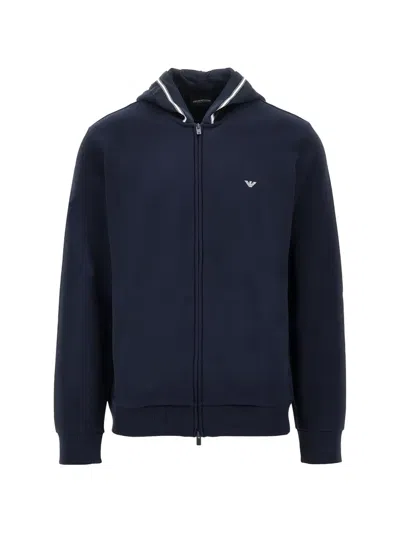 Ea7 Logo-embroidered Zip-up Hoodie In Blue