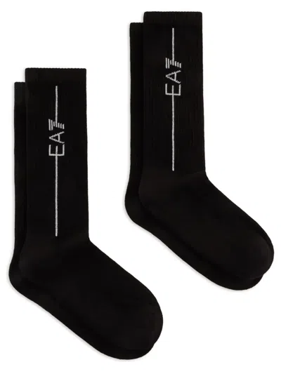 Ea7 Logo-intarsia Socks (pack Of Two) In Black