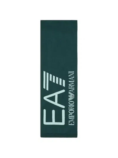 Ea7 Logo-knit Scarf In Neutral