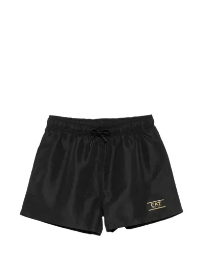 Ea7 Logo-patch Drawstring Swim Shorts In Black