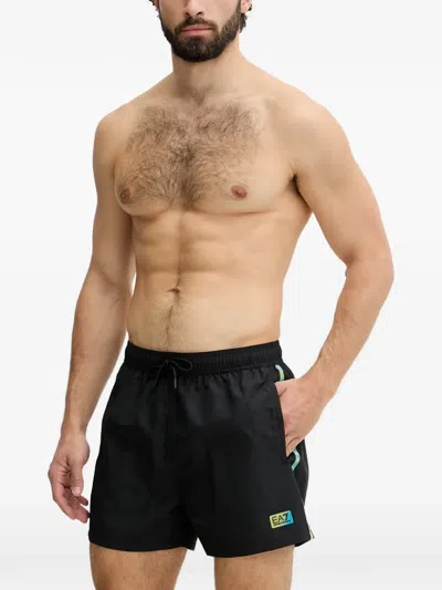 Ea7 Logo-patch Drawstring Swim Shorts In Black