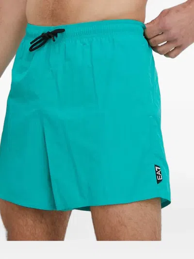 Ea7 Logo-patch Drawstring Swim Shorts In Green
