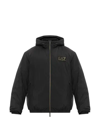 Ea7 Logo-patch Hooded Jacket In Black