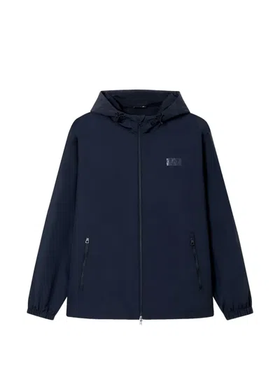 Ea7 Logo-patch Hooded Jacket In Blue