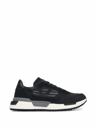 Ea7 Logo-patch Panelled Sneakers In Black