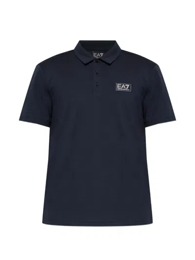 Ea7 Logo-patch Polo Shirt In Blue